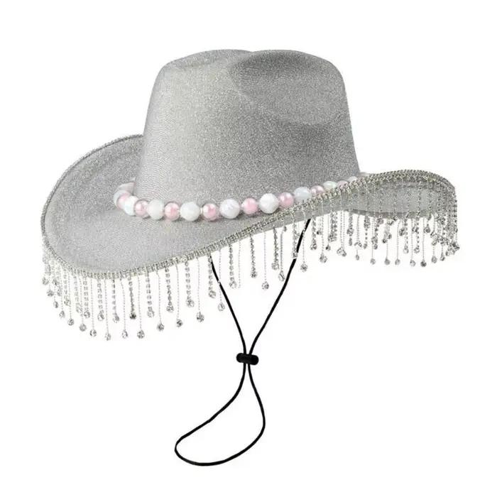 Chapeaux cowboy en diamant 39BB, chapeau à glands scintillants pour soirées cocktails à discothèque