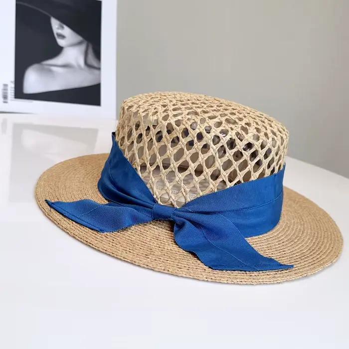 Chapeaux de paille de bateau de styliste, bande de ruban, chapeau de soleil d'herbe de mer, respiran
