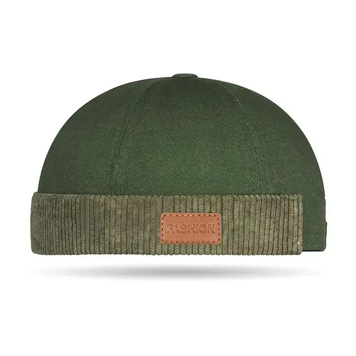 Bonnet marin unisexe tendance avec bordure en velours côtelé et patch en cuir, 6 couleurs