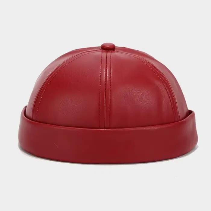 Chapeau rétro décontracté sans bords en cuir PU, casquettes réglables en peau de Melon, couleur unie