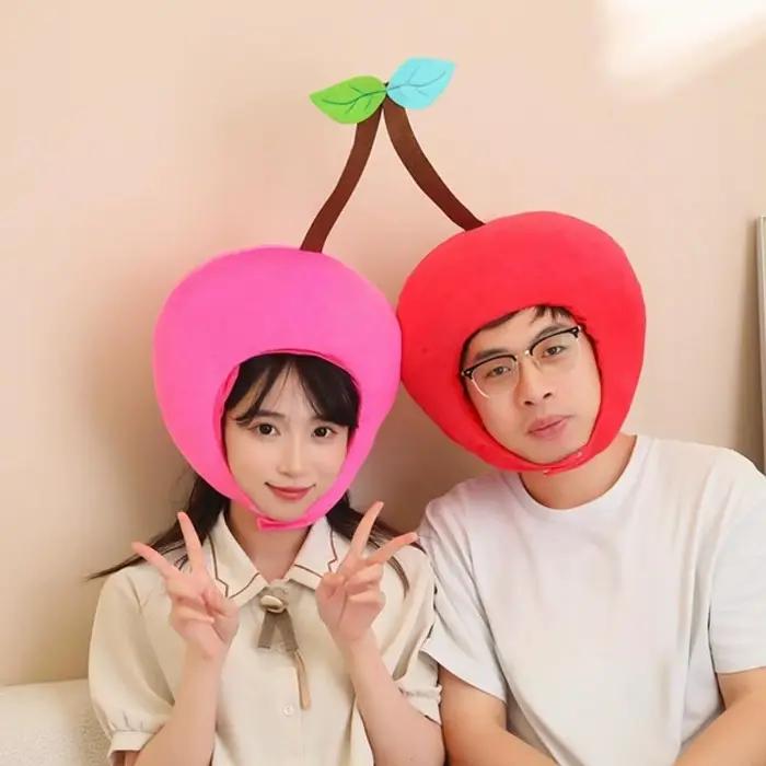 Chapeau cerise pour adultes et enfants, couvre-chef mignon en peluche à Double tête pour Festival de