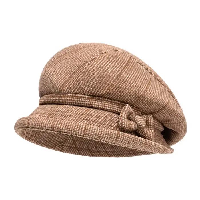 Béret élégant pour femmes avec nœud, bonnet à bord court, couvre-chef décontracté élégant et chaud p