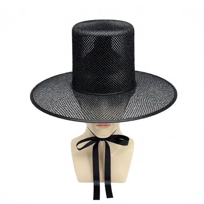Chapeau coréen traditionnel léger, réglable, à large bord, style Dynastie Joseon, en maille noire, p