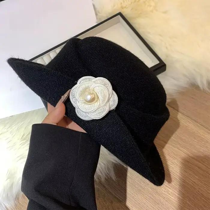 Chapeau d'héritage camélia rétro élégant à volants pour femmes, chapeau haut-de-forme d'atmosphère d