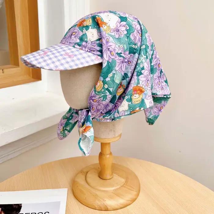 Casquette de baseball style campagnard avec foulard intégré, motif floral et écossais, douce et resp