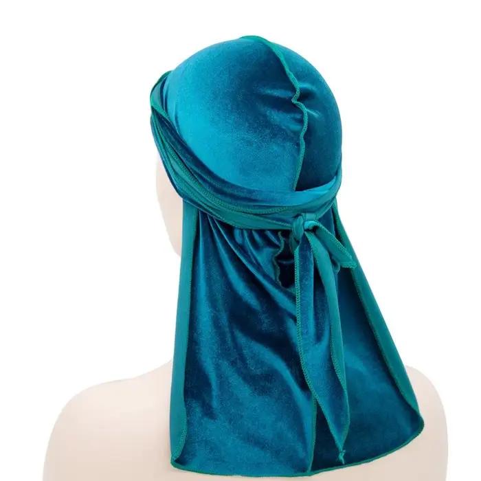 Nouveaux bonnets durags en velours respirants, turban élastique réglable à longue queue, unisexe