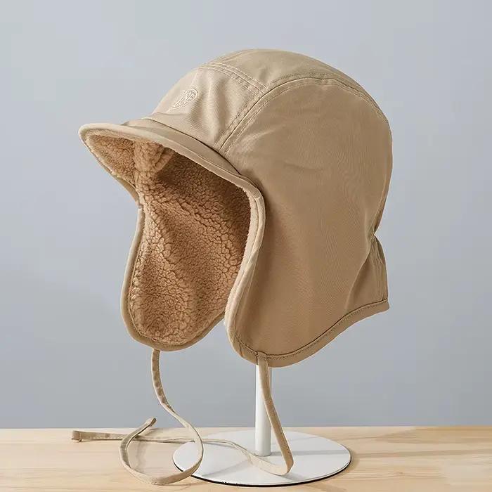 Chapeaux de bombardier en velours pour hommes et femmes, casquette volante, protection des oreilles,