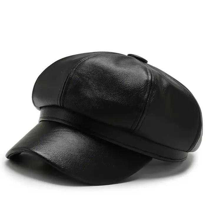 Nouveau chapeau octogonal en cuir Pu de Style coréen pour hommes et femmes chapeau de peintre polyva