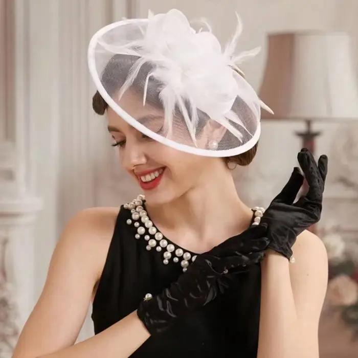 Chapeau Fascinator Élégant et Vintage pour Femme, Orné de Fleurs et de Plumes, Idéal pour les Fêtes 
