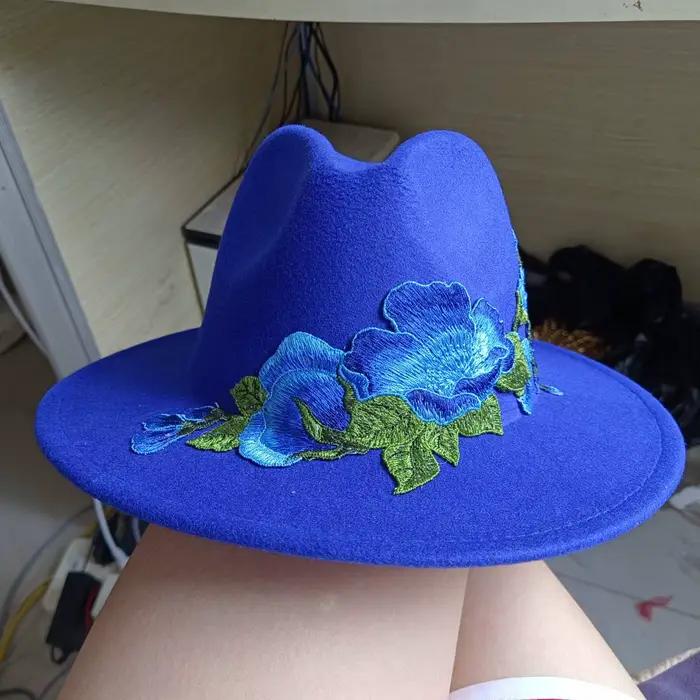 Chapeau Fedora fleur bleue pour hommes et femmes, chapeau de mariage 3D, chapeau DN aviation, nouvea