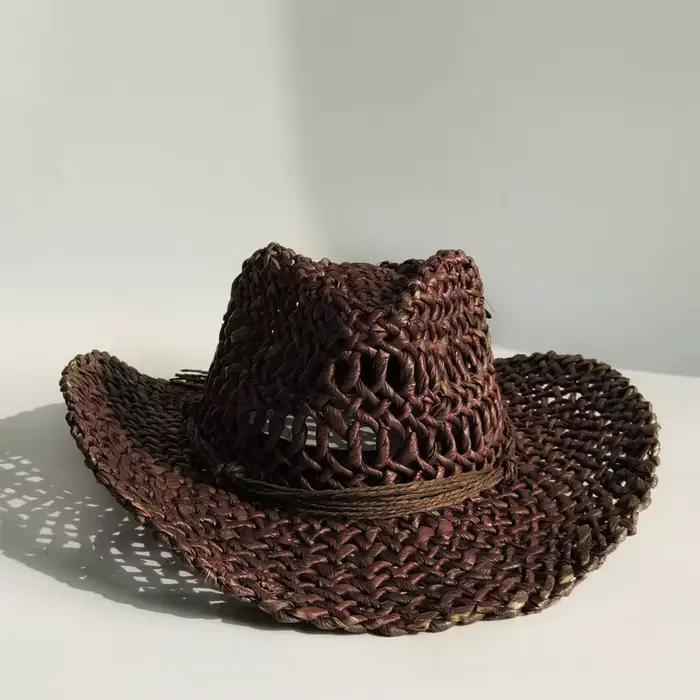 Chapeau de Cowboy en paille occidentale chapeau de paille d'herbe naturelle homme femmes vacances en