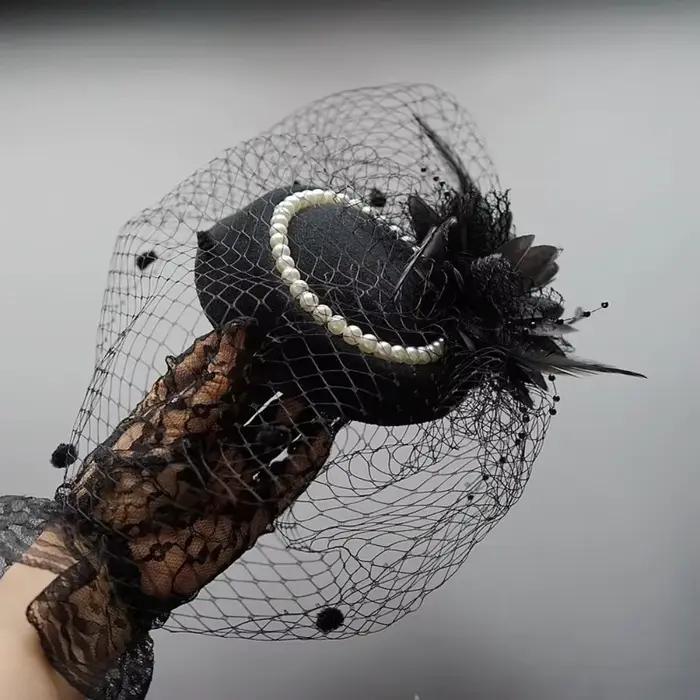 Nouveau élégant feutre Fascinator chapeau résille voile petite vague Point décor mariée Cocktail cha