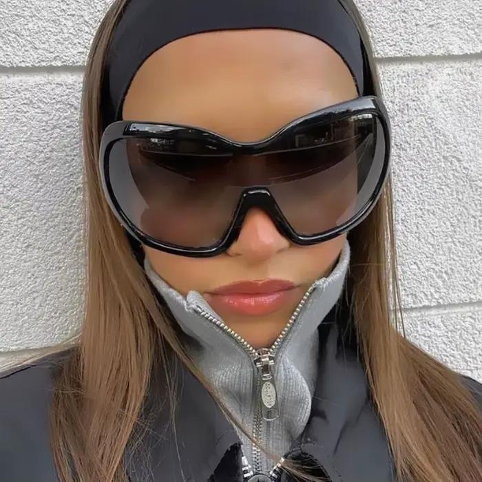 Lunettes de soleil surdimensionnées Y2K pour femmes et hommes, une pièce, vintage, bouclier carré dé