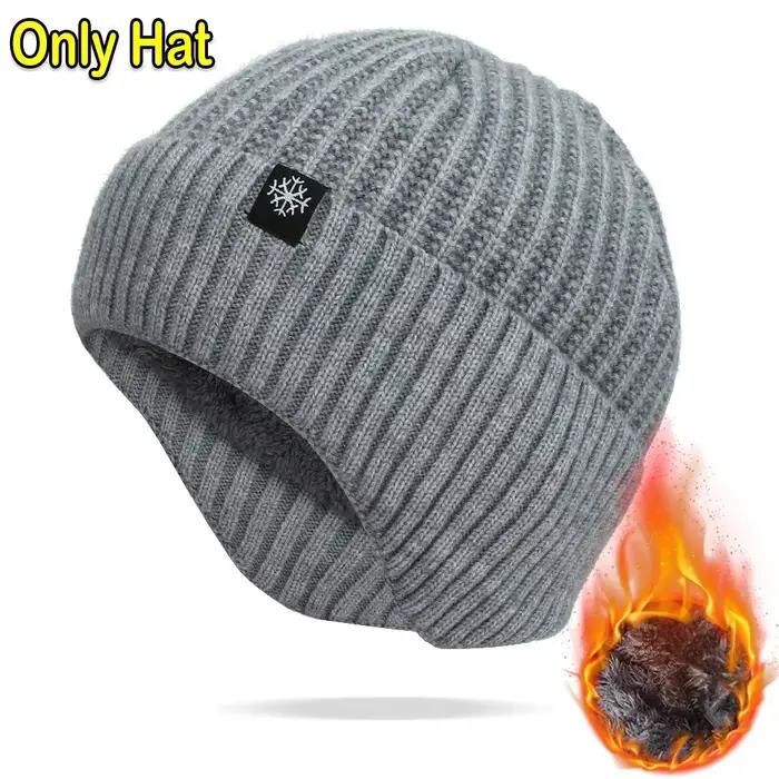 Chapeau tricoté d'hiver pour hommes en plein air avec capuche d'oreille chaude en velours chapeau in