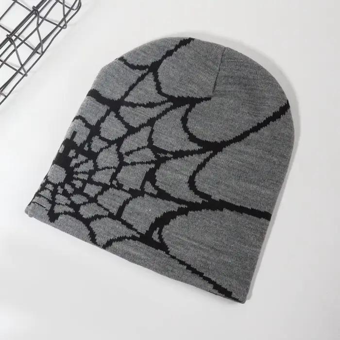 Bonnet tricoté en toile d'araignée unisexe Y2K, pull chaud gothique, Skullies Hip-Hop, casquette de 