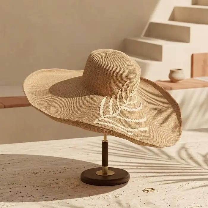 Chapeau de soleil pour femme et fille, style français à large bord de 19 cm, pour l'extérieur, prote