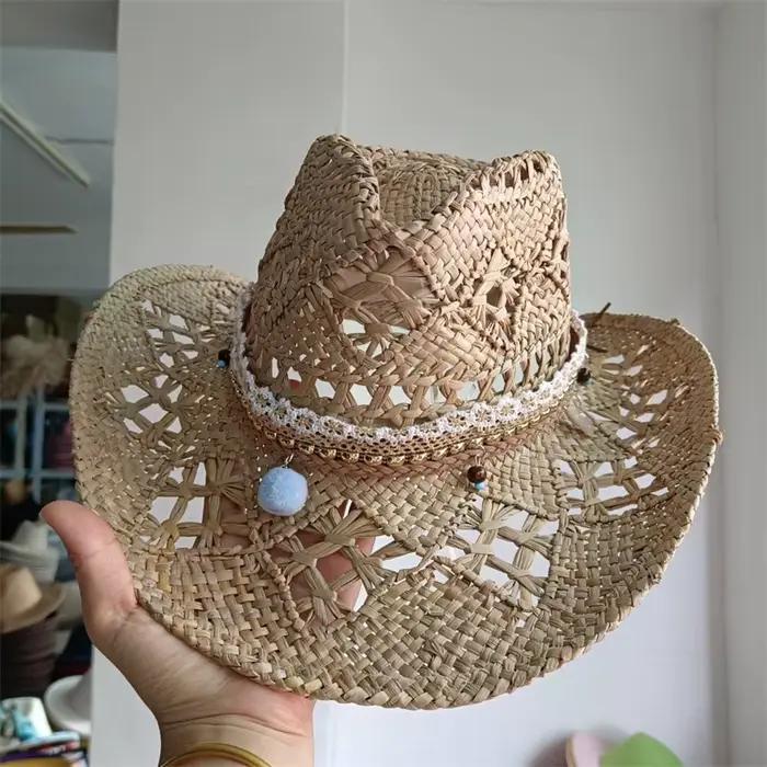 Chapeau de cowboy amissié western Cirboy tissé à la main, accessoires d'été en saphir dur, chapeau d