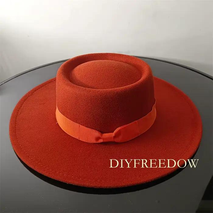 Chapeau Fedora pour femmes et hommes, Design Concave à dessus plat, automne-hiver, nœud papillon, ch