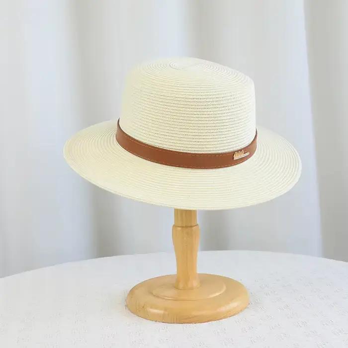 Chapeau de paille d'été pour femme, style bob, à calotte plate, protection solaire, décontracté, à l