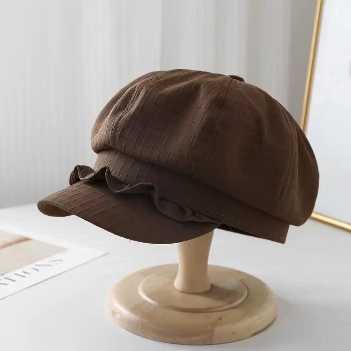 Chapeau octogonal pour femme avec dentelle élégante, casquette de newsboy en lin respirant de qualit