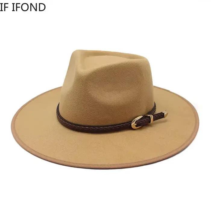 Chapeau Fedora en laine pour hommes et femmes, Simple, à large bord, Vintage, en feutre, Jazz, nouve