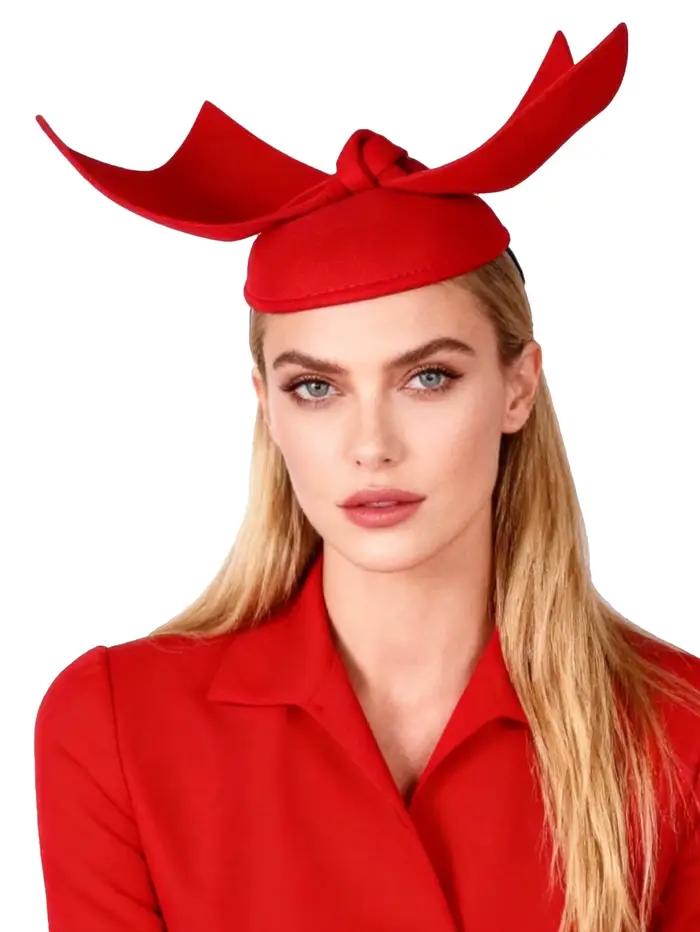 Chapeaux fascinateurs en feutre de laine rouge pour femmes, chapeaux de cérémonie vintage pour maria