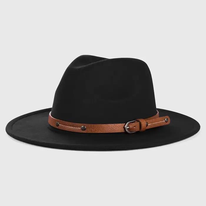 Chapeau Fedoras en laine avec ceinture pour femmes et hommes, chaud, Vintage, Style britannique, cas