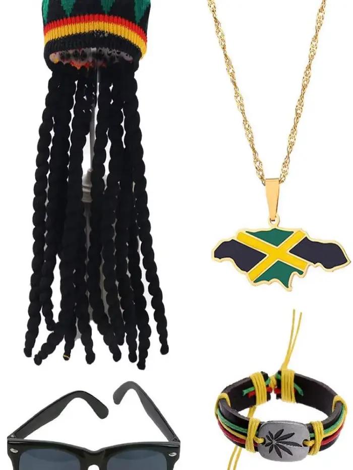 Tigerdoe Rasta Hat with Long Black Lock Set of 3-Reggae Hat Glamatchs Sunglasses-Jamaican Clothing A
