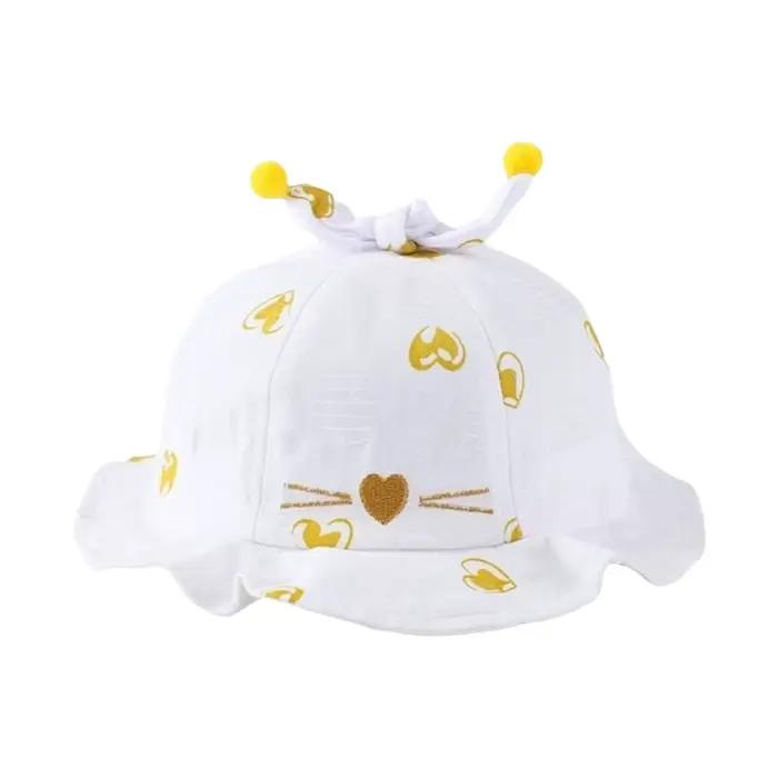 Chapeau de soleil pour bébé à imprimé cœurs, plissé avec nœud, à large bord, protection solaire, sty