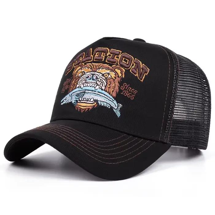 Casquette unisexe à motif de tête d'ours, chapeau de camionneur respirant d'été pour hommes et femme