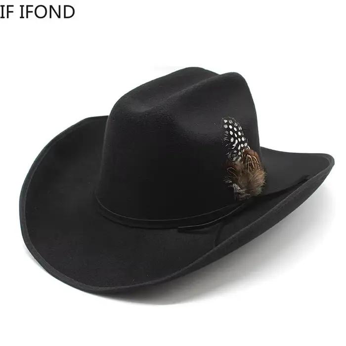 Chapeau de cowboy occidental à large bord pour homme, casquettes d'église Everche, Fascinateur vinta