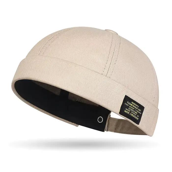Chapeau sans bord pour hommes et femmes, en coton, classique, couleur unie, bonnet perlé, style hip-