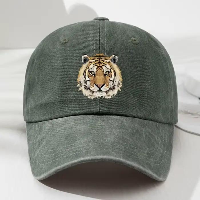 Casquette de baseball souple imprimé tigre, casquette rétro réglable pour sports de plein air, pêche