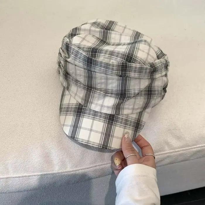 Chapeau d'équitation plissé à carreaux d'inspiration vintage, style japonais et britannique, casquet