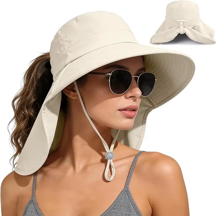 Chapeau de protection solaire pour femme UPF 50+ (large bord avec trou pour queue de cheval) — Chape