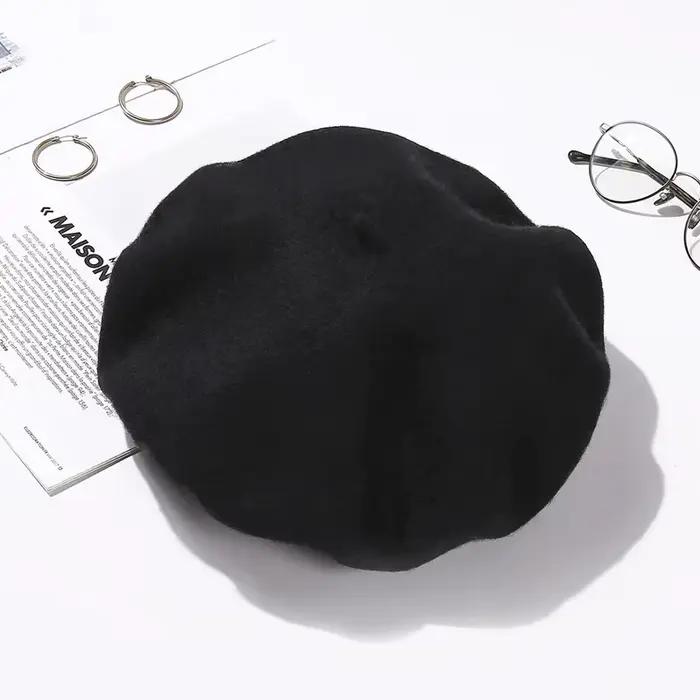 Béret en laine chapeaux femmes hiver chapeau français filles couleur unie mode automne hiver béret c