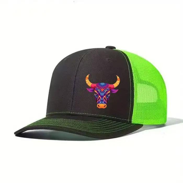 Casquette de camionneur bohème tribale 1 pièce, vert néon contrastant, casquette esthétique ethnique