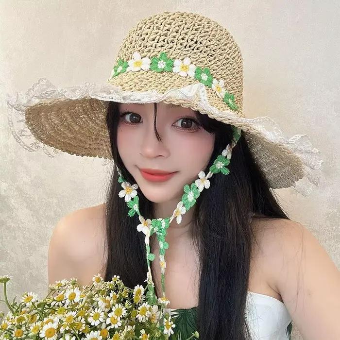 Chapeau de paille à large bord pliable pour femme, protection solaire, idéal pour la plage, les vaca