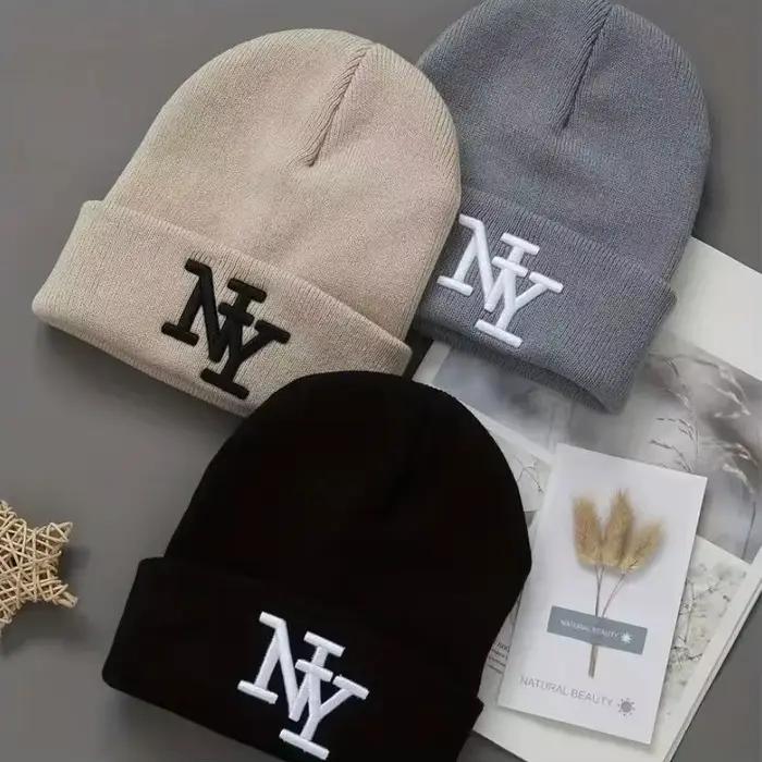 Chapeau tricoté d'hiver 3 pièces avec lettres brodées, chapeau en laine pour la chaleur d'automne, a