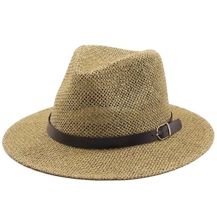 Chapeau Panama avec ceinture pour femmes et hommes, Chapeau de soleil d'été Simple, Sombrero, paille