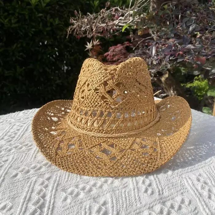 Chapeau de paille Vintage pour femmes et hommes, ajouré, Harajuku, vent, à large bord, Protection so