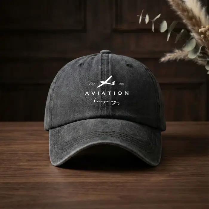 Casquette de baseball tendance Esar Aviation Company avec logo, design souple, style streetwear, tis