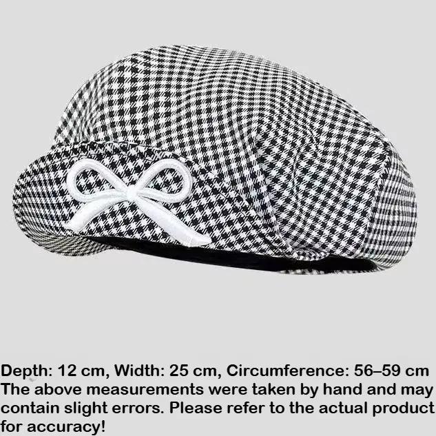 Bérets à carreaux pour femmes avec nœud octogonal brodé, casquettes de gavroche mignonnes pour le pr