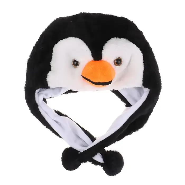 Bonnet en peluche pingouin de dessin animé, mascotte animale mignonne, chapeau chaud en polaire douc