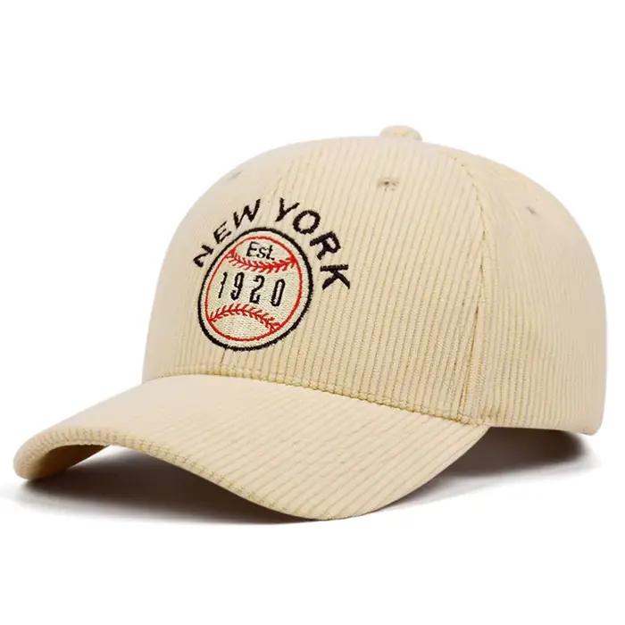 Casquettes de baseball brodées en velours côtelé de New York pour hommes et femmes, sports de plein 