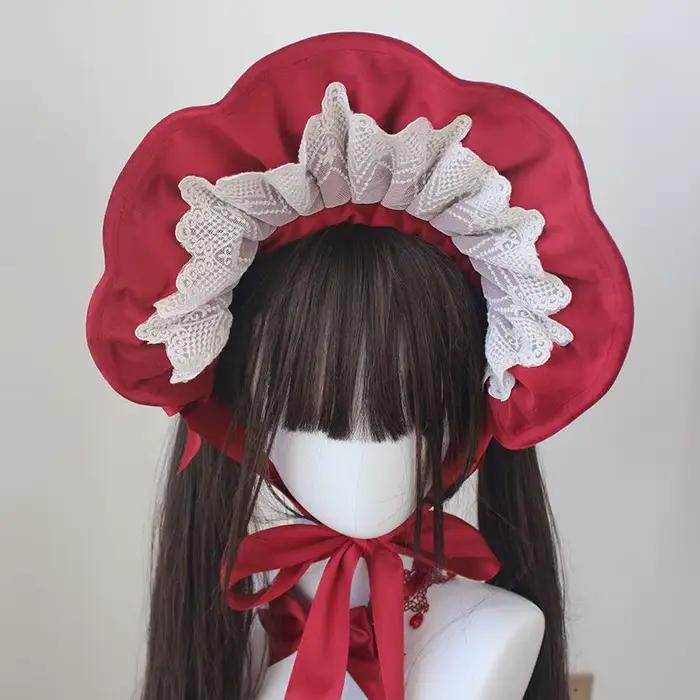 Chapeau Fédora Gothique, Magnifique Chapeau Lolita Anime à Nœud en Dentelle, Chapeaux Plats pour Exp