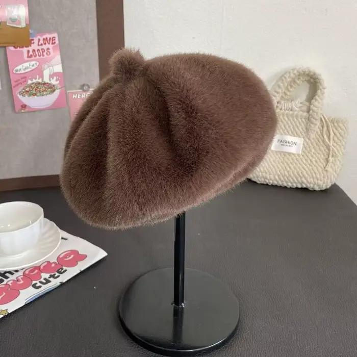 Béret Rétro Femme Automne Hiver Style Britannique Hepburn Chapeau d'Artiste Élégant Bonnets Chauds e