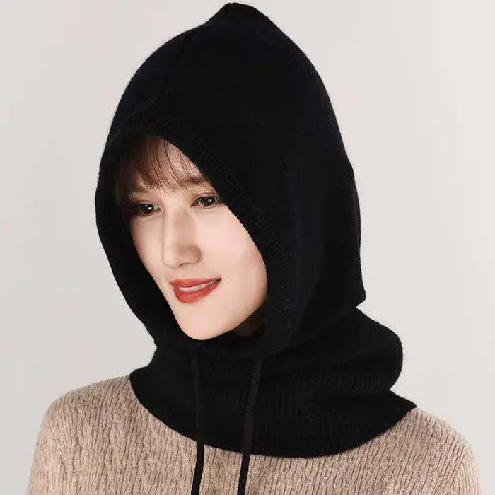 Chapeau à capuche hiver femmes cachemire Bonnet Bonnet unisexe tricot écharpe dame laine cou et visa