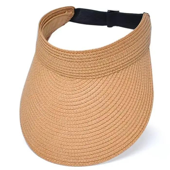 Visière d'été anti-UV pour femme, casquette à visière vide, chapeau de soleil réglable à large bord 