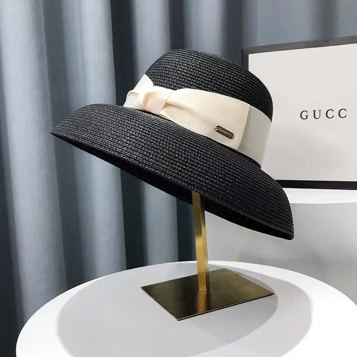 Chapeau de paille de Style Hepburn français pour femmes, chapeau de soleil couvrant le visage d'été,